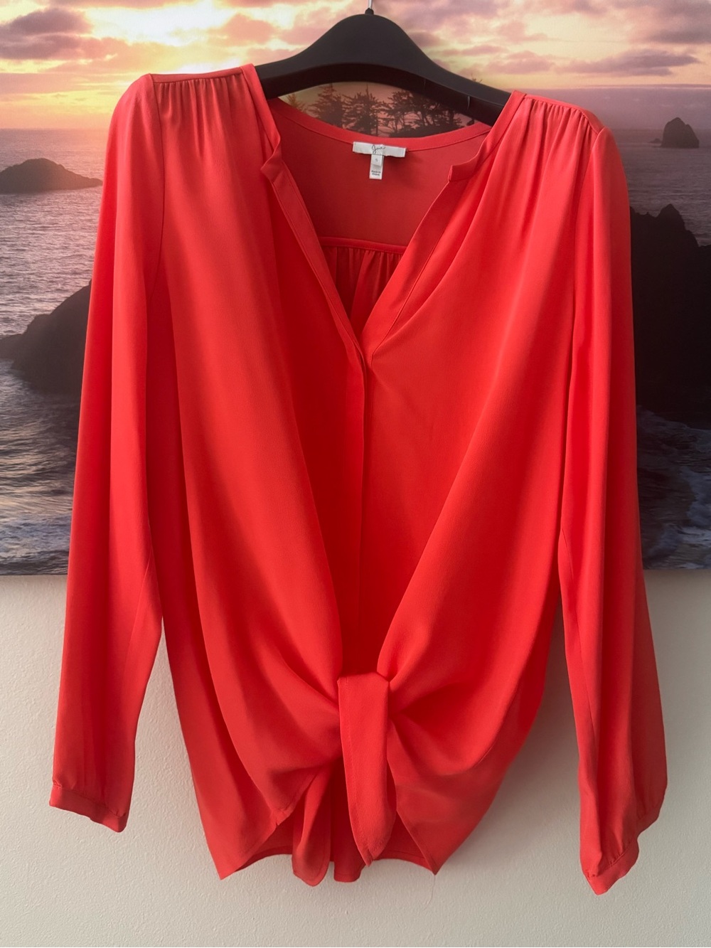 Joie Soft Red Knot-Front Long sleeve Button Down Blouse/ S/ New